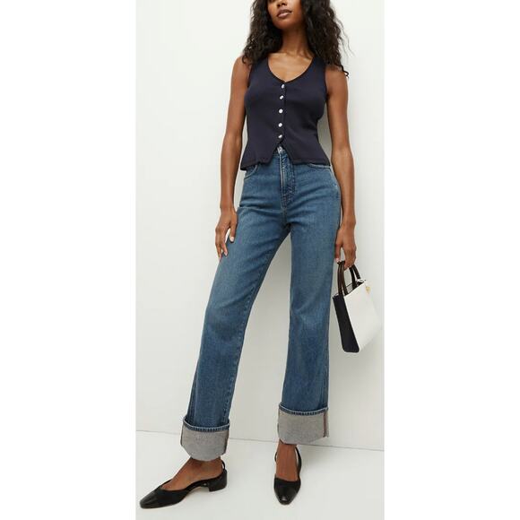 Veronica Beard Dylan Cuffed Straight-Leg Jean in Thriller Wash Sz. 27 - Picture 1 of 7